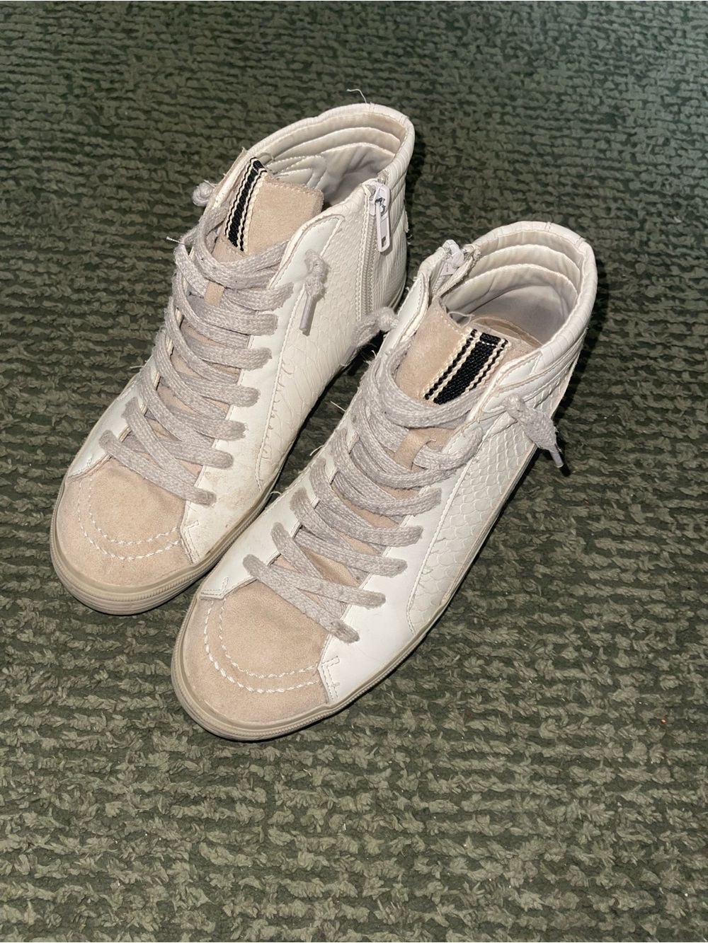 ShuShop Women's White and Beige High-Top Sneakers